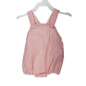 Barefoot Red Pink Striped Bottom Button Size 6‎ Months 100% Cotton Romper